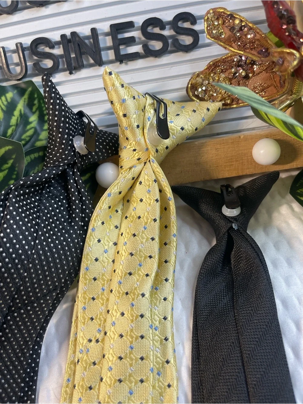 Boys Clip-On Tie Bundle – 3 Ties – Black & Yellow Dress Neck Ties